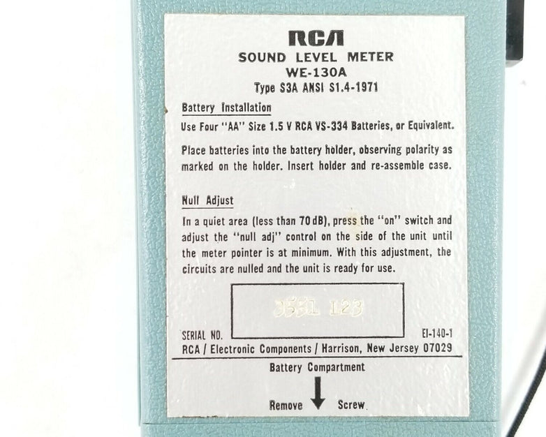 RCA Sound Level Meter WE-130A Type S3A ANSI S1.4-1971
