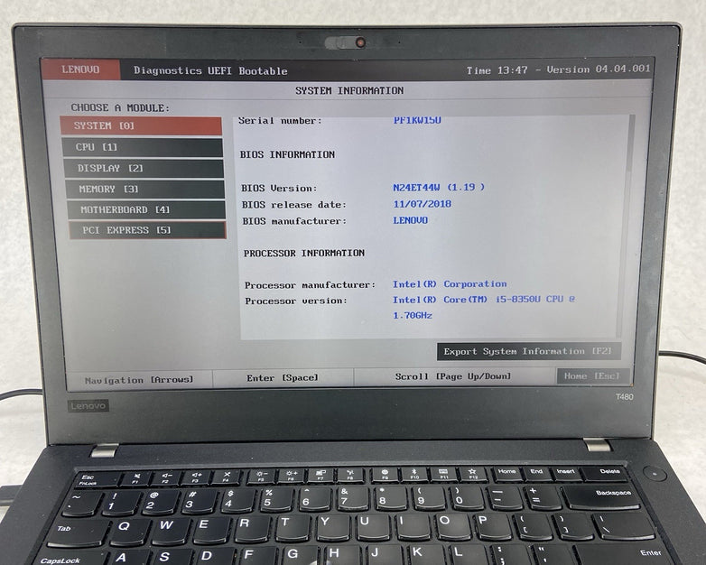 Lenovo ThinkPad T480 Intel Core i5 8350U 1.70GHz 8GB RAM 14" No HDD/OS/Battery