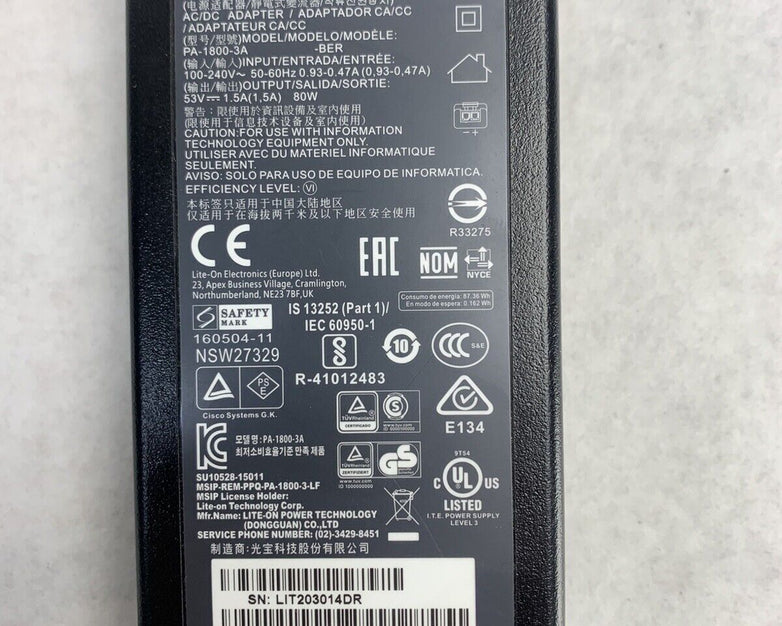 Liteon PA-1800-3A AC/DC Adapter 100-240V 50-60Hz 53V 80W