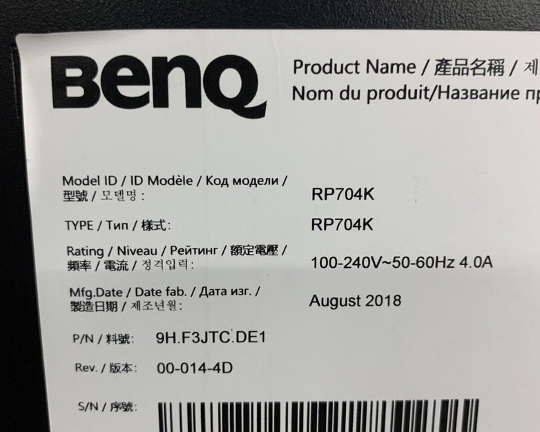 BenQ RP704k 70” 4K Interactive Flat Panel Display Tested Slight Burn-In Shadow