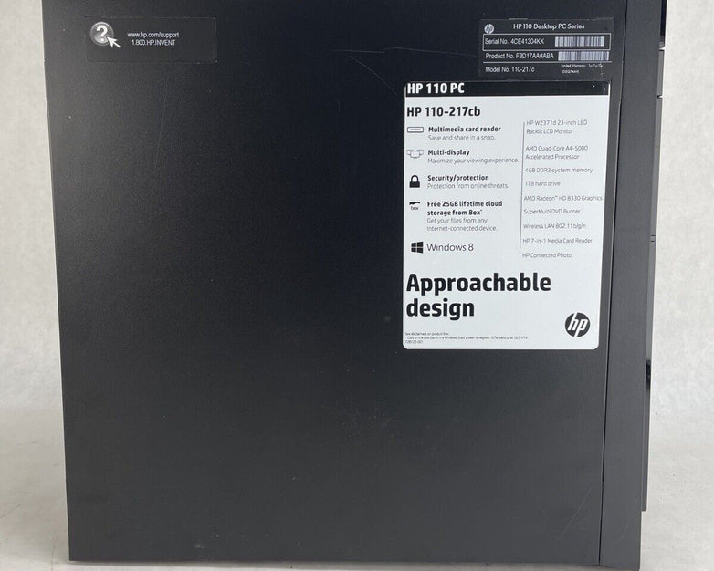 HP 110-217cb MT AMD A8-5000 1.5GHz 4GB RAM No HDD No OS