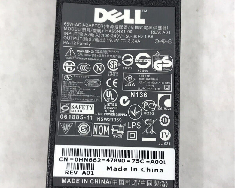 Genuine OEM Dell HA65SN1-00 Laptop Charger AC Adapter Power Supply PA-12 65W