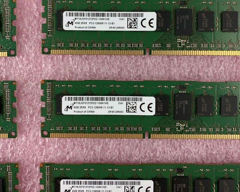 Lot of 8 Micron 4GB PC3-12800R DDR3 ECC SERVER RAM MT18JSF51272PDZ-1G6K1HE