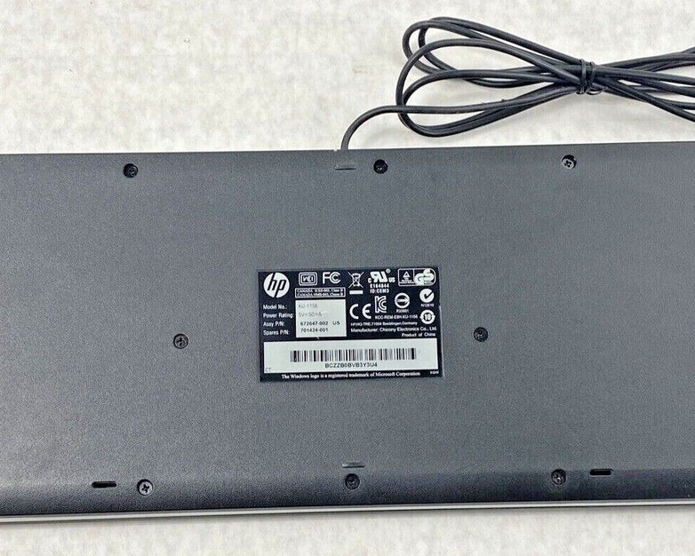 HP 701424-001 USB Desktop Office Quiet Keys KU-1156 Keyboard 672647-00 Black
