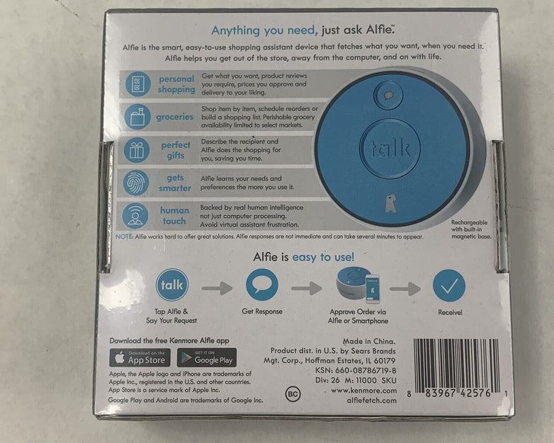 Kenmore Alfie Voice-Controlled Intelligent Shopper 11000 NIB Sealed