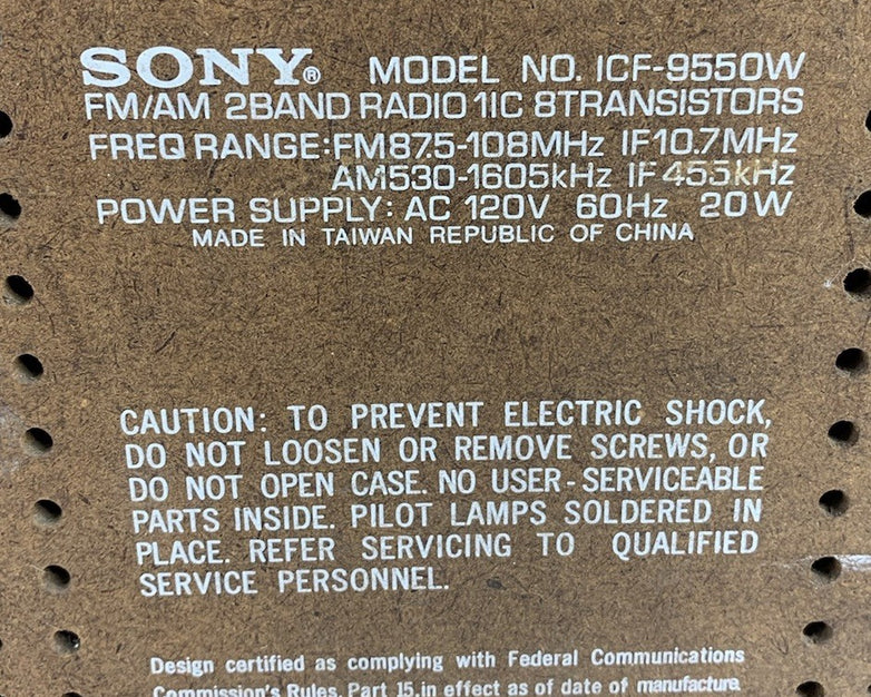 Sony ICF-9550W FM/AM 2 Band Vintage Radio