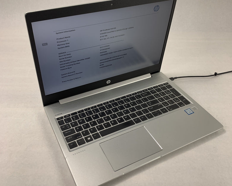 HP EliteBook 450 G6 15.6" Laptop i5-8265U 1.6 GHz 8 GB Ram No OS No HDD No AC