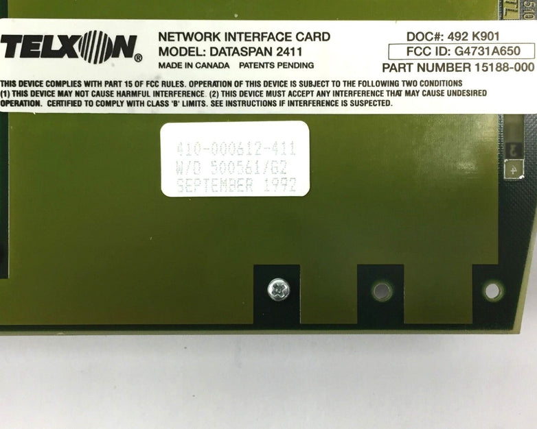 Telxon Dataspan Network Interface Card 8-Bit ISA Dataspan 2411