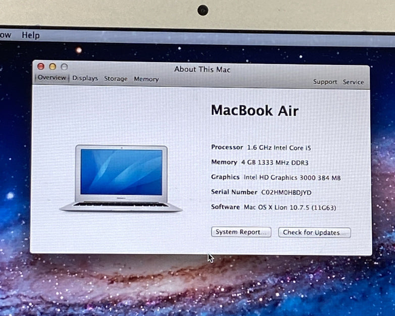 Apple MacBook Air A1370 2011 11" 1.6GHz Core i5 4GB RAM 120GB SSD os10.7.5