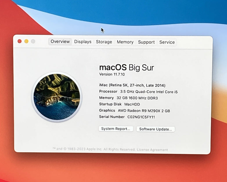 Apple A1419 iMac 2014 Retina 5k 27" 3.5GHz i5 32GB RAM 1TB HDD Fusion os11.7.1