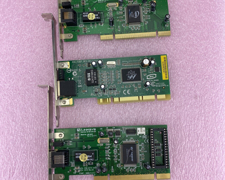 Lot of 3 various Ethernet 100Mbs LAN PCI cards DGE-530T LNE100TX PCB-E570-AA5