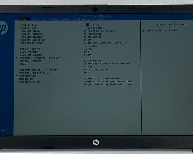 HP Laptop 15-dy5073dx 15.6" Touch i7-1255U 16 GB RAM No Battery No HDD No OS