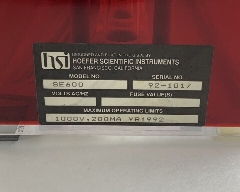 Hoefer Scientific SE600 HSI Gel Electrophoresis Vertical Slab Unit
