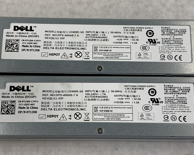Lot of 2 Dell D400E-S0 Power Supply 32.3A 60Hz 240V 0T130K
