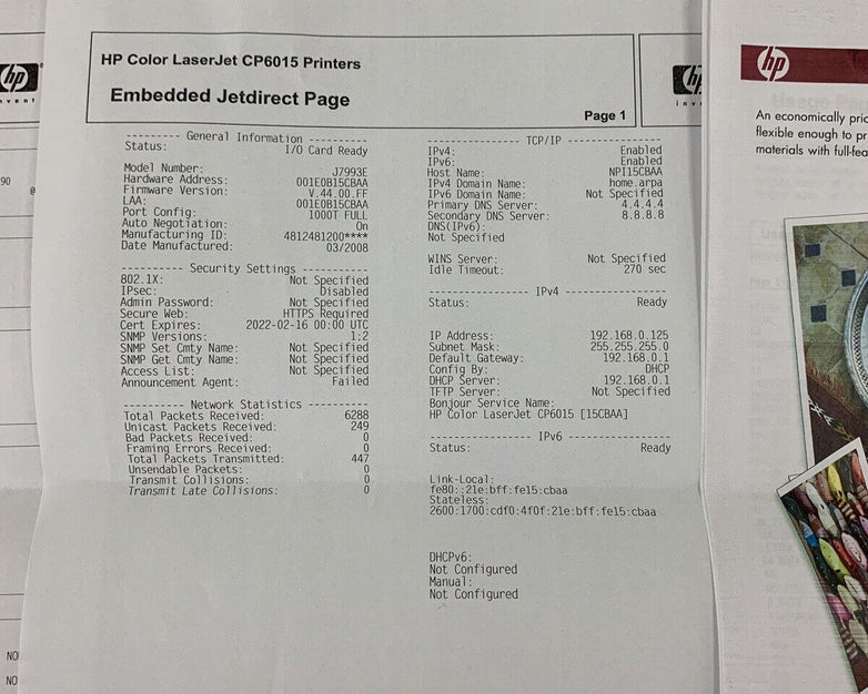HP CP6015x Color LaserJet Printer Q3933A Tested