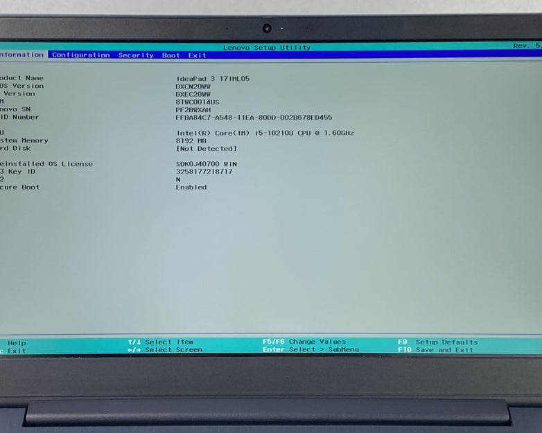Lenovo IdeaPad 3 17IML05 Core i5-10210U 1.60 GHz 8 GB RAM 17.3" No HDD No OS