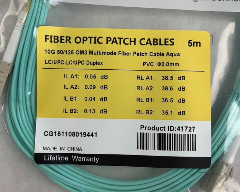 New FS.Com Fibre Optic Patch Cable 50/125 OM3 Multimode Color Aqua Length 5M