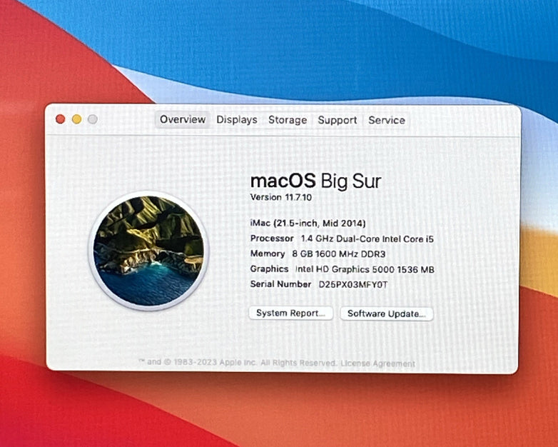 Apple A1418 iMac 21.5" 2014 1.40GHz i5 8GB RAM 500GB HDD macOS 11.7.1