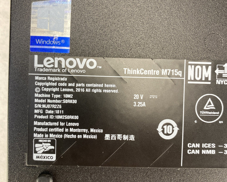 Lenovo ThinkCentre M715q AMD PRO A10-9500E 3.0GHz 8GB RAM No AC HDD OS