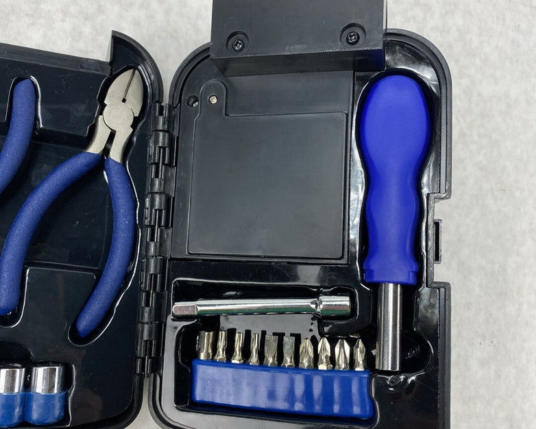 Avon Tool Box Screwdriver Metric Socket Needlenose Cut Pliers with Flashlight
