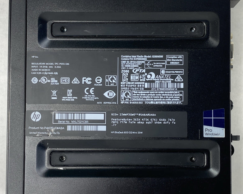 HP EliteDesk 800 G2 Mini 35w Core i5-6500T 2.5GHz 8GB RAM WiFi No HDD/OS No Fan