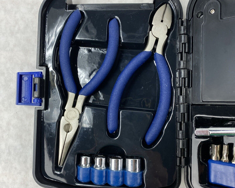 Avon Tool Box Screwdriver Metric Socket Needlenose Cut Pliers with Flashlight