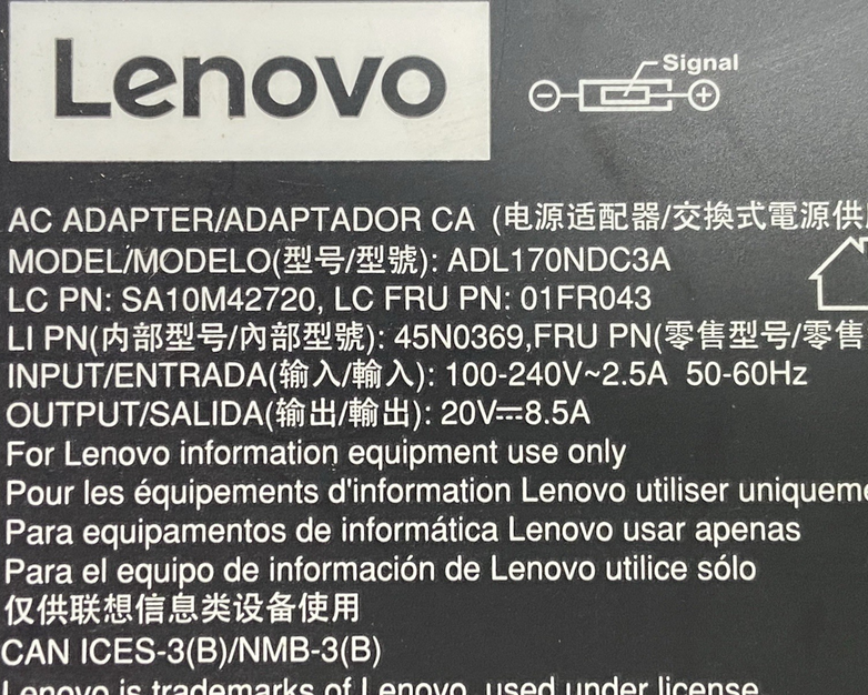 Lenovo 170W Charger ADL170NDC3A Power Adapter 20V 8.5A
