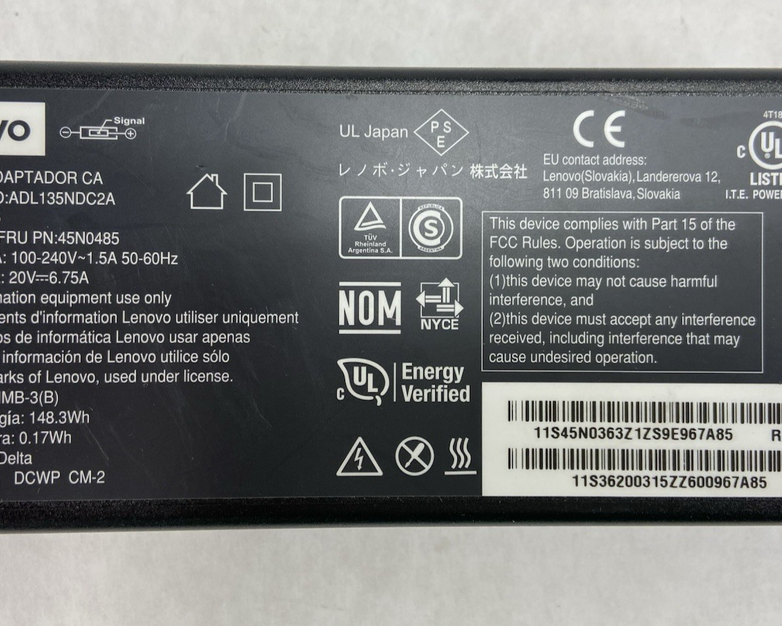 Lenovo 135W Charger ADL135NDC2A Power Adapter 20V 6.75A