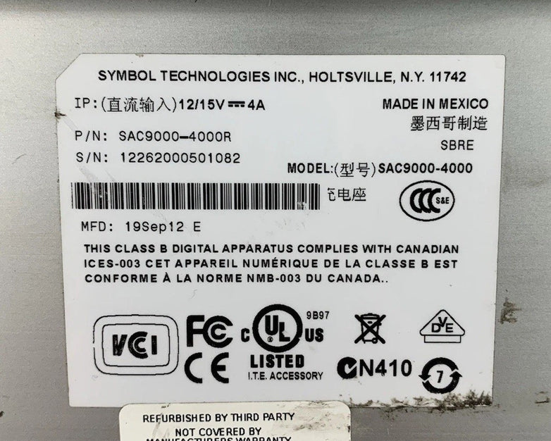 Symbol SAC9000-4000 4-Bay Battery Charger w/PWRS-14000-241R Power Supply