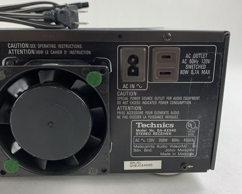 Technics SA-AX540 Stereo Receiver Tested Loud Fan No Remote