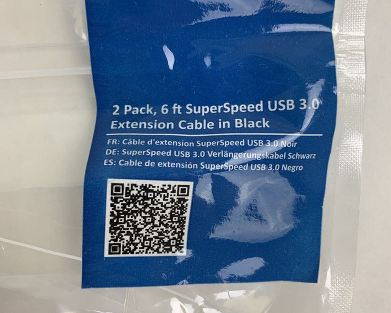 Lot of 2 2-Pack Cable Matters USB 3.0 Type A SuperSpeed 6FT 200008-Black-6x2
