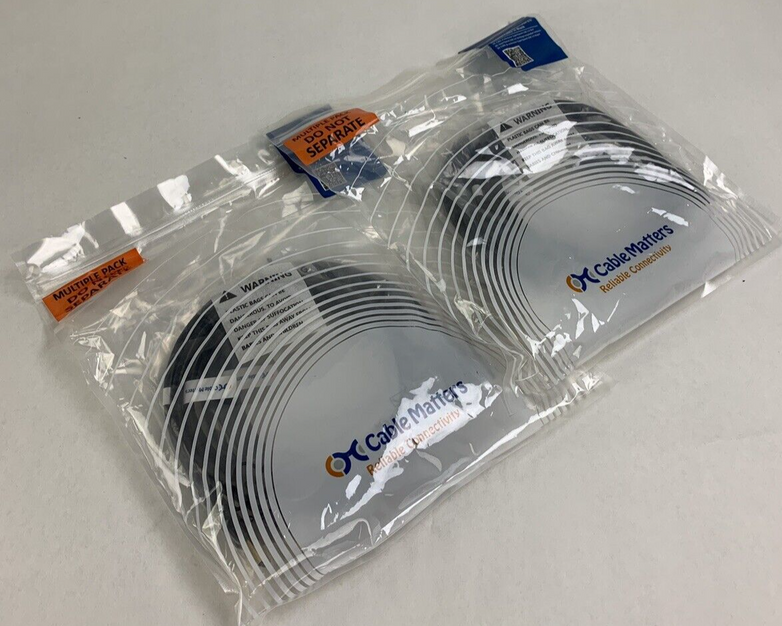 Lot of 2 2-Pack Cable Matters USB 3.0 Type A SuperSpeed 6FT 200008-Black-6x2