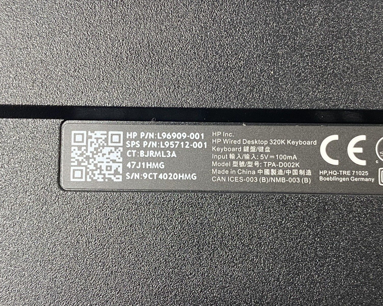 HP HSA-D005K 320K USB Wired Keyboard L96909-001