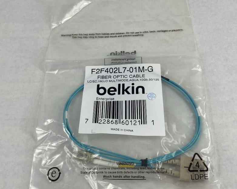 Belkin F2F402L7-01M-G LC to SC 1M LO Multimode Aqua 10Gb Fiber Optic Cable