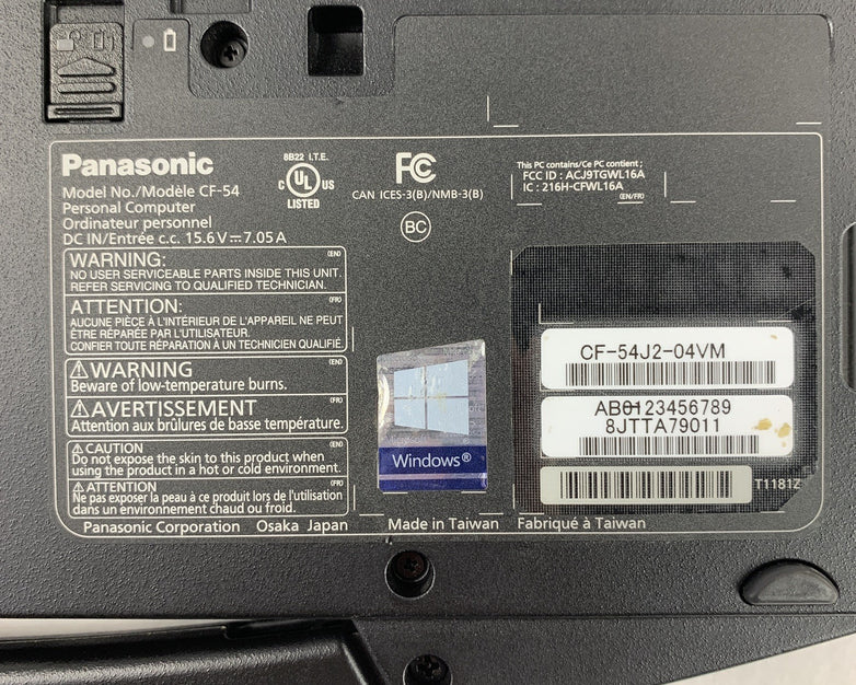 Panasonic Toughbook CF-54 14" Touch i5-7300U 2.6GHz 8GB RAM No Battery No HDD/OS