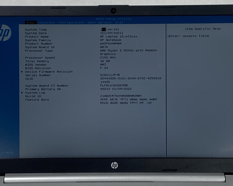 HP Laptop 15-ef2013dx AMD Ryzen 5 5500U 2.1GHz 16GB RAM 15.6" No HDD No OS