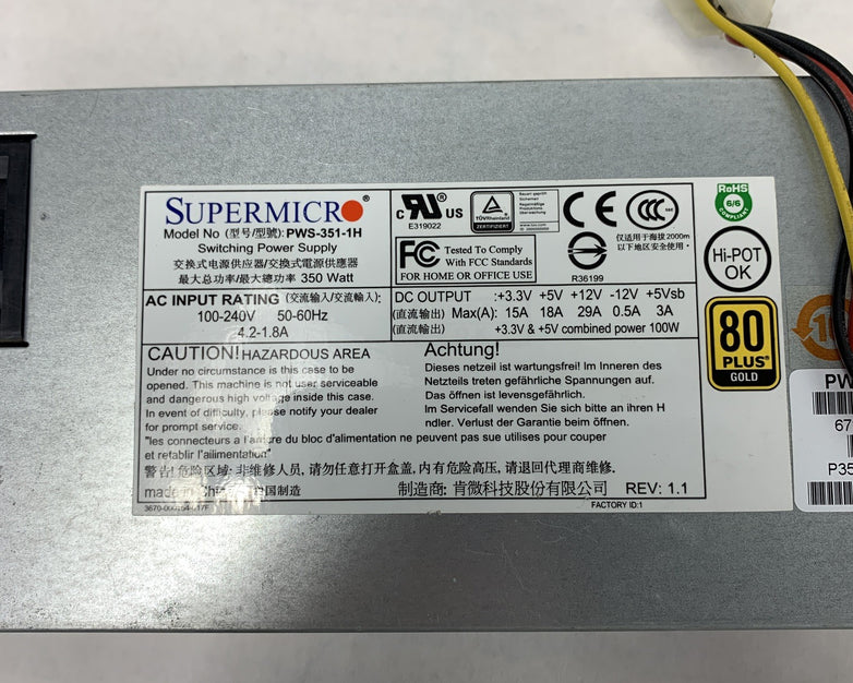 Supermicro PWS-351-1H Switching Server Power Supply 350W