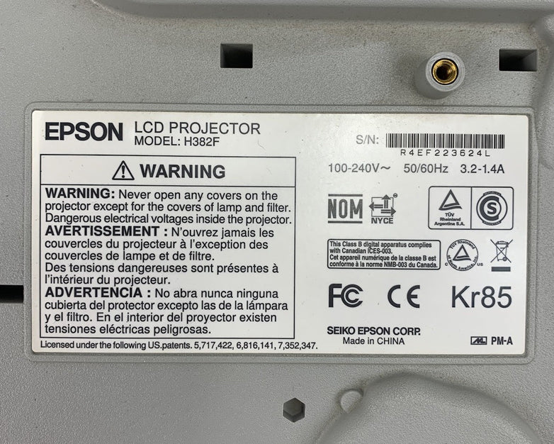 Epson H382F LCD Lamp Projector - Parts or Repair