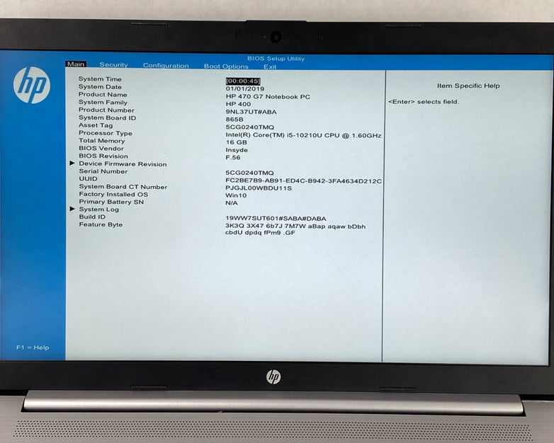 HP NoteBook 470 G7 Core i5-10210U 1.6GHz 16GB RAM 17.3" No Battery No SSD No OS