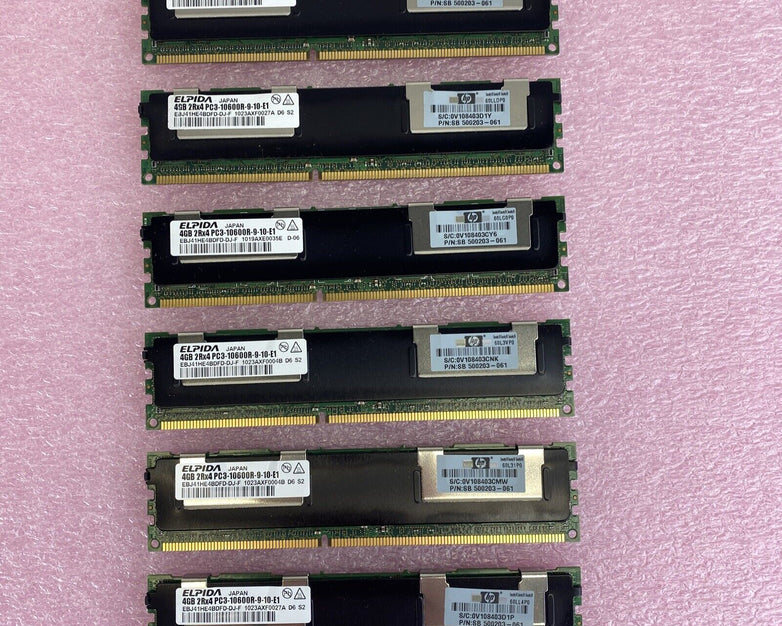 Lot 6x 4GB Elpida EBJ41HE4BDFD-DJ-F 2Rx4 PC3-106000R server RAM memory