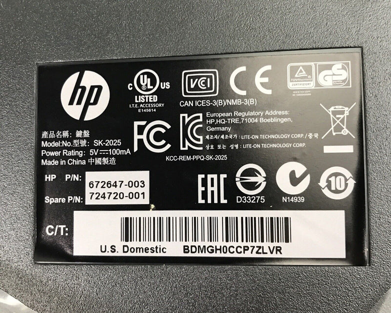 HP 672647-003 KU-1156 Wired Standard QWERTY USB Desktop Keyboard Black