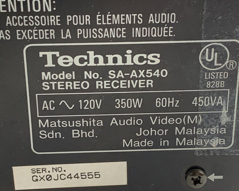 Technics SA-AX540 Stereo Receiver Tested Loud Fan No Remote