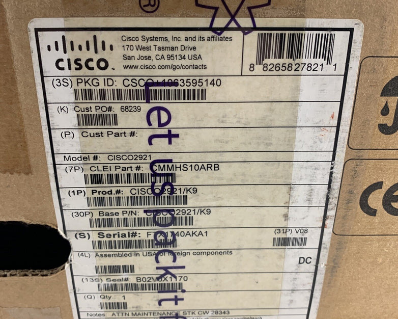 Cisco 2921/K9 2921 Integrated Services Router Box Opened No OS