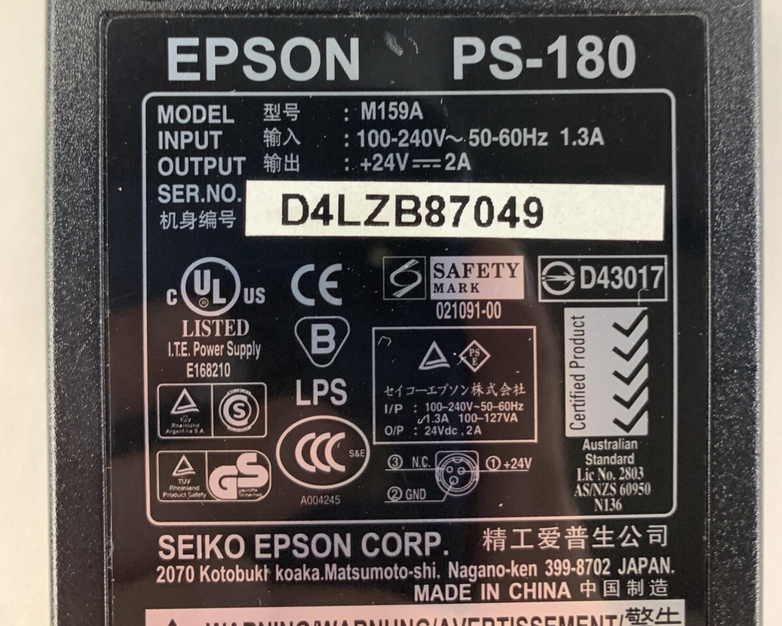 Epson PS-180 M244A AC Adapter Power Supply M159B M159A Printers Lot of 2