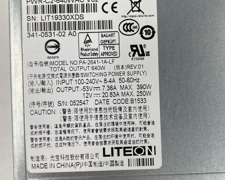 Liteon Cisco 640W PWR-C2-640WAC V02 Power Supply