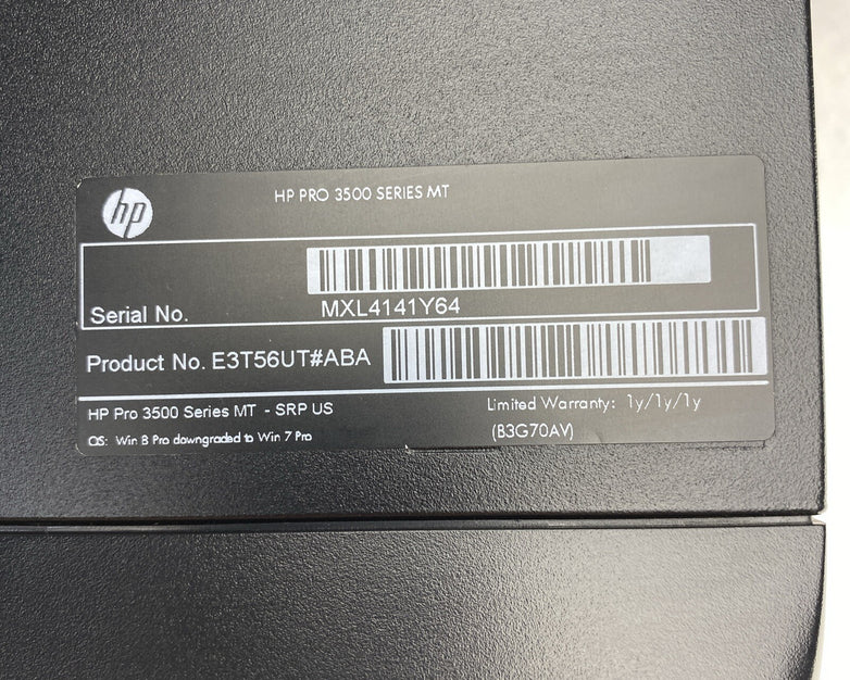 HP Pro 3500 Series MT Intel Core i3-3240 3.40 GHz 4 GB RAM DVDRW No HDD No OS