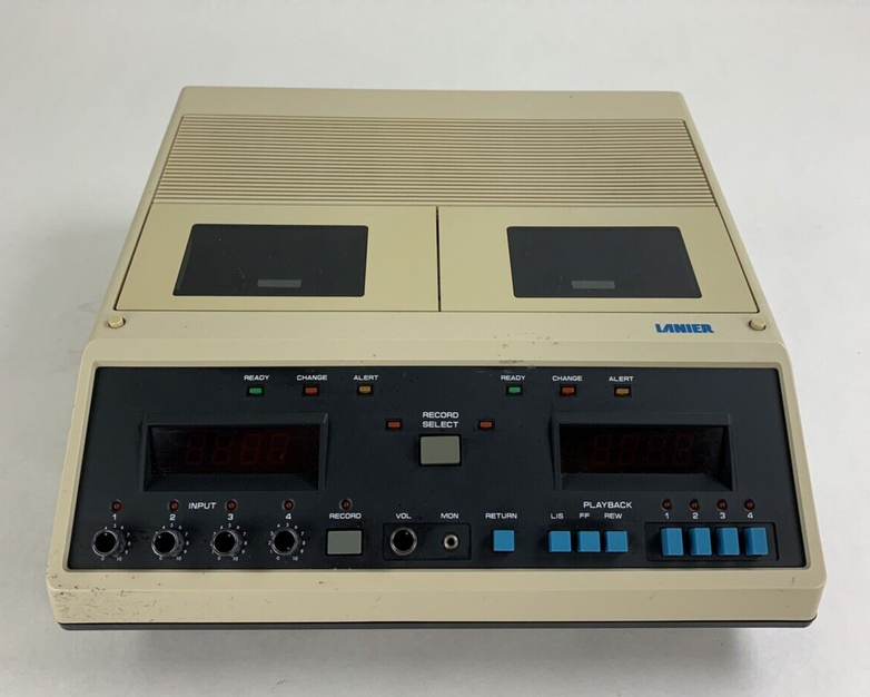 Lanier LCR-4D Dual Record Cassette Transcriber Hard Case w/ 4x Mics + Cords