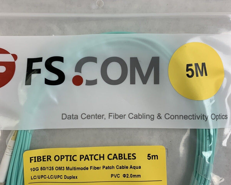 New FS.Com Fibre Optic Patch Cable 50/125 OM3 Multimode Color Aqua Length 5M