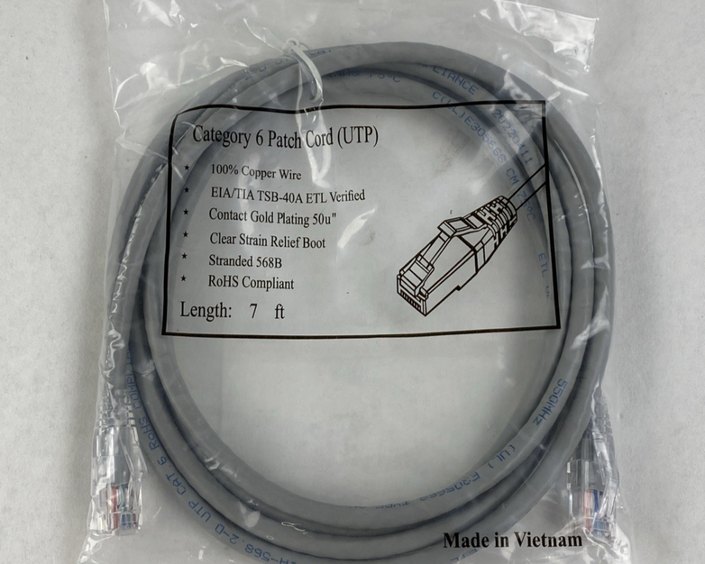 Category 6 Patch Cord (UTP) 7FT 550MHz (Lot of 5)
