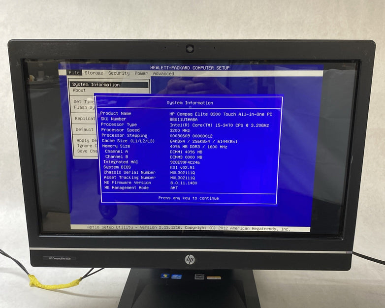 HP Compaq Elite 8300 AIO 23" Touch i5-3470 3.20GHz 4GB RAM DVDRW Stand No HDD OS